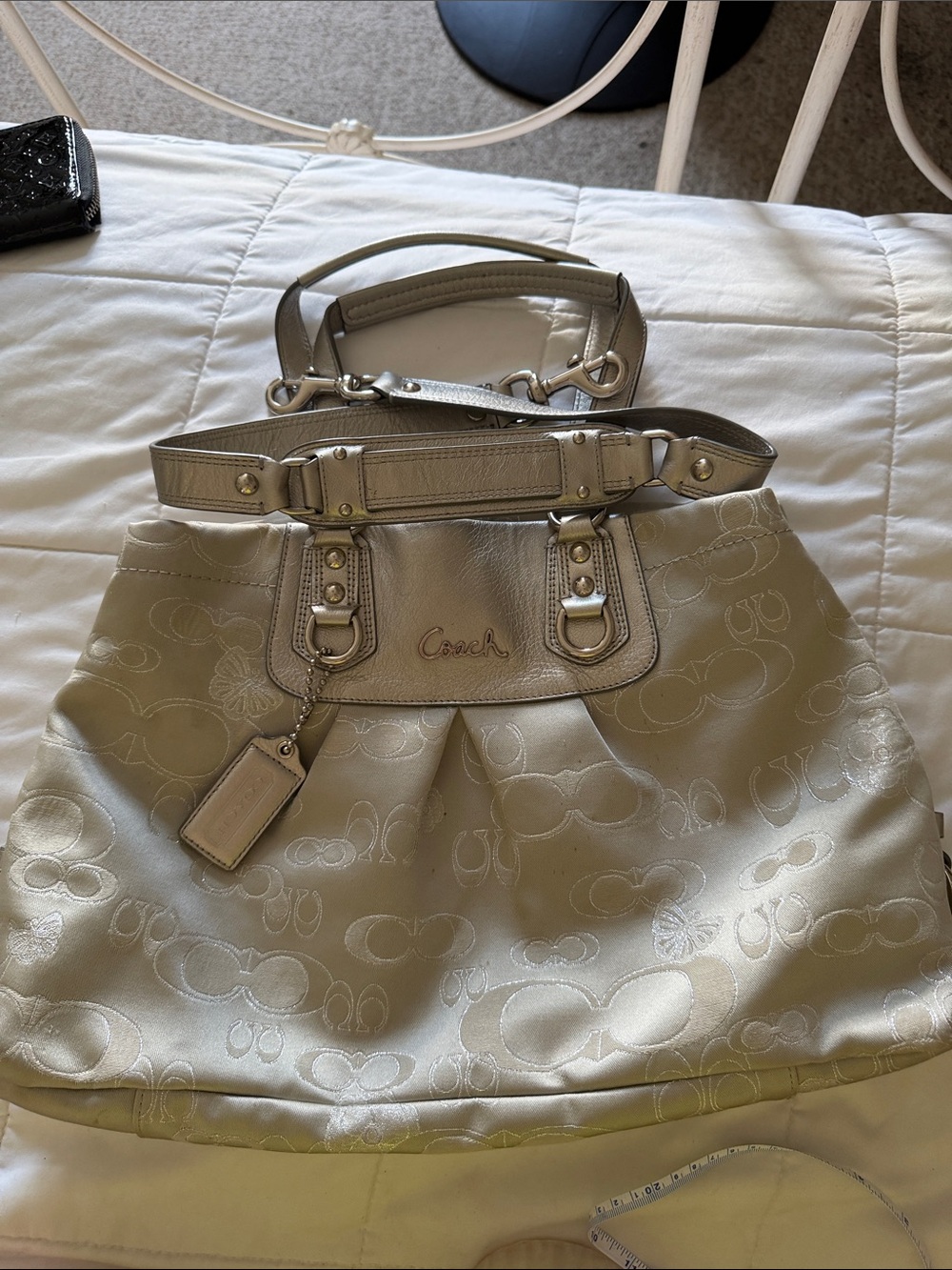 Coach Metallic Cream Jacquard Signature Tote